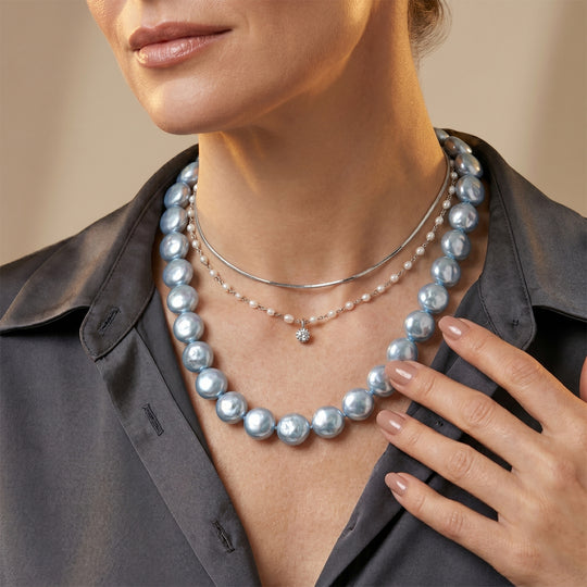 Blauer Muschelkernperle (20 mm) Halskette ca. 49.5 cm 316L Edelstahl 565.00 ct