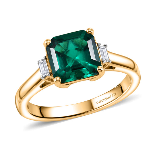 LUXURIANT AAA Labor Smaragd und SI-GH Labor Diamant Ring, 925 Silber 750 Gelbgold Vermeil - 2,25 ct.