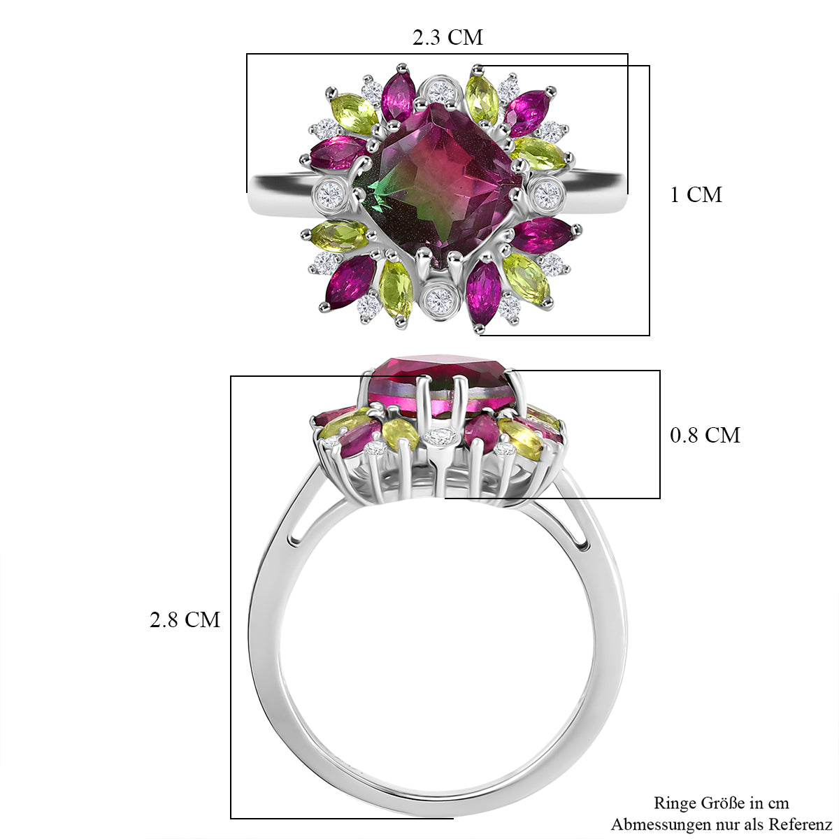 D'Joy Wassermelonen Quarz Triplett, Rhodolith Granat, Peridot und Zirkon Schmuckset