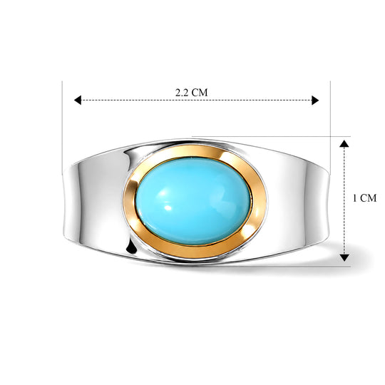 D'Joy AA Sleeping Beauty Türkis Ring 925 Silber Rhodiniert und 750 Gelbgold Vermeil (Größe 21.00) ca. 1,74 ct