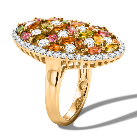 D'Joy AA Mehrfarbiger-Turmalin, Weißer Zirkon Ring 925 Silber 750 Gelbgold vermeil (Größe 19.00) ca. 4.27 ct