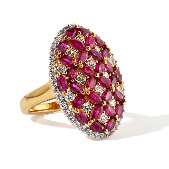 D'Joy AA Afrikanischer Rubin (Fissure gefüllt), Weißer Zirkon Ring 925 Silber 750 Gelbgold vermeil (Größe 17.00) ca. 5,53 ct