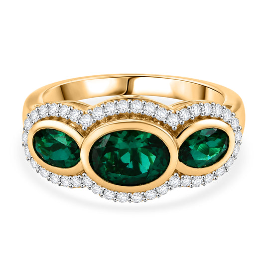 LUXURIANT AAA Labor Smaragd und Zirkon Ring, 925 Silber 750 Gelbgold Vermeil - 2,60 ct.