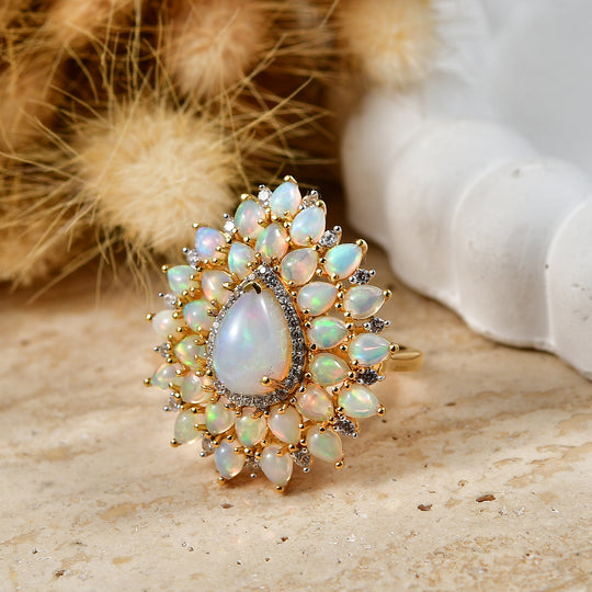 D'Joy AA Natürlicher, äthiopischer Welo Opal Ring 925 Silber 750 Gelbgold vermeil (Größe 20.00) ca. 4,75 ct