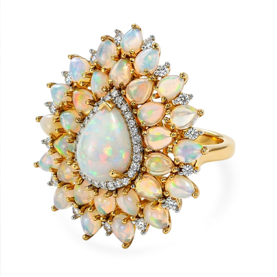 D'Joy AA Natürlicher, äthiopischer Welo Opal Ring 925 Silber 750 Gelbgold vermeil (Größe 20.00) ca. 4,75 ct