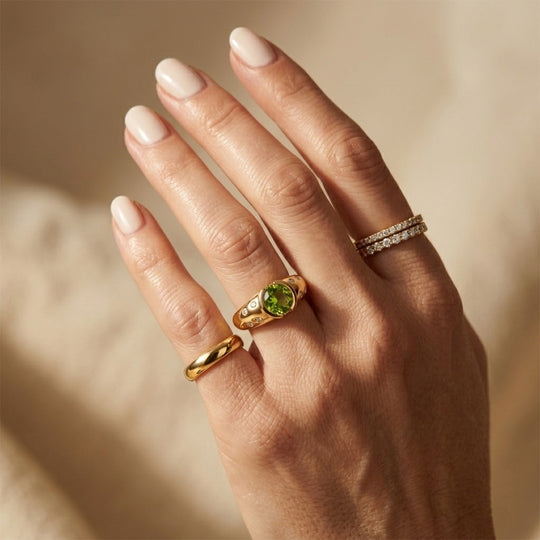 EVER TRUE AA Natürlicher Peridot, Weißer Zirkon Ring 950 Kupfer (Größe 19.00) ca. 1.66 ct