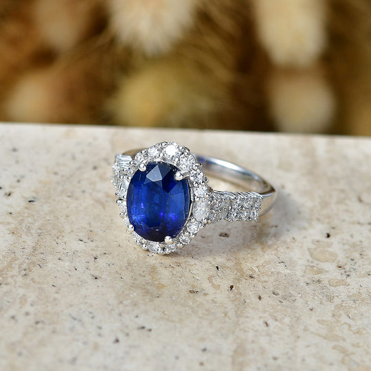 D'Joy AA Kyanit, Moissanit Ring 925 Silber Rhodiniert (Größe 19.00) ca. 4,01 ct