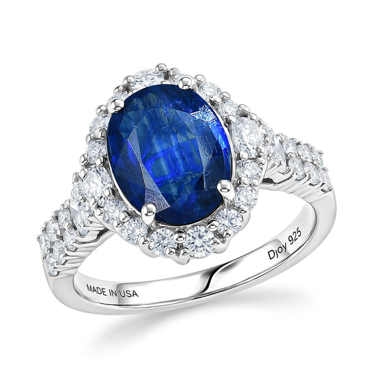 D'Joy AA Kyanit, Moissanit Ring 925 Silber Rhodiniert (Größe 19.00) ca. 4,01 ct