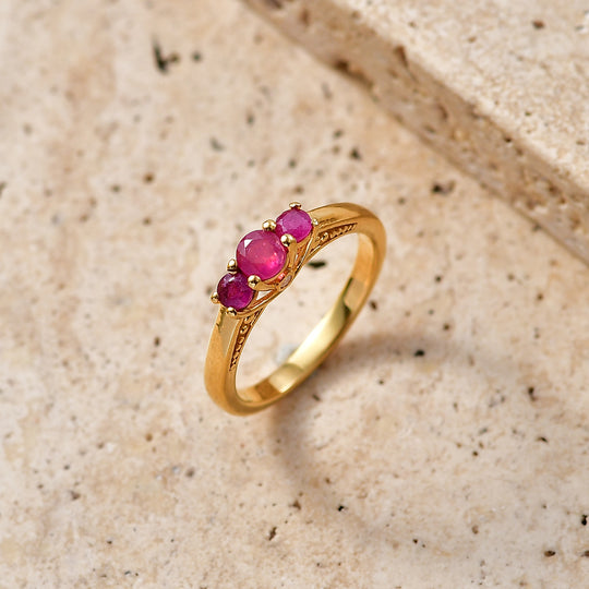 D'Joy Afrikanischer Rubin (Fissure gefüllt) Ring 925 Silber 750 Vergoldet (Größe 21.00) ca. 1,65 ct