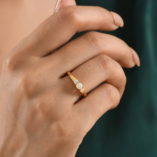 D'Joy AA Natürlicher, äthiopischer Welo Opal Ring 925 Silber 750 Vergoldet (Größe 19.00) ca. 0,32 ct