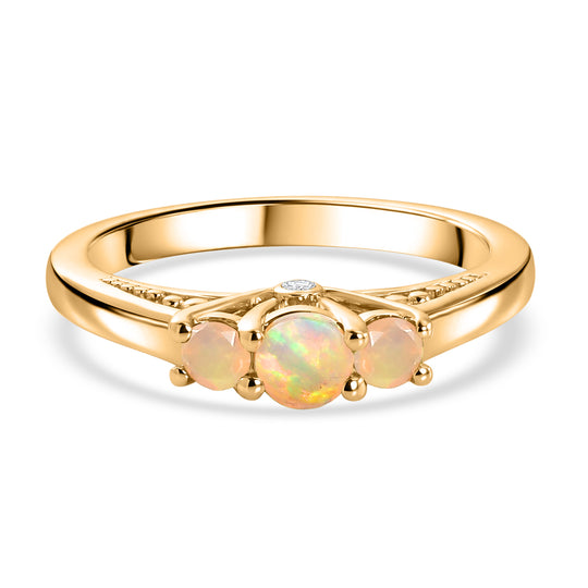 D'Joy AA Natürlicher, äthiopischer Welo Opal Ring 925 Silber 750 Vergoldet (Größe 19.00) ca. 0,32 ct