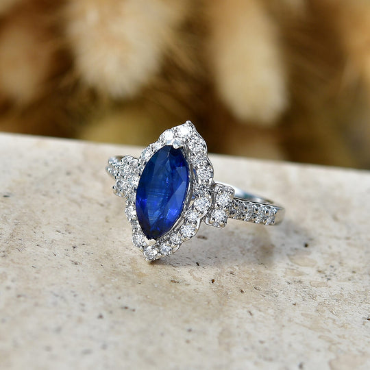 D'Joy AA Kyanit, Moissanit AGI zertifiziert Ring 925 Silber Rhodiniert (Größe 17.00) ca. 2,98 ct