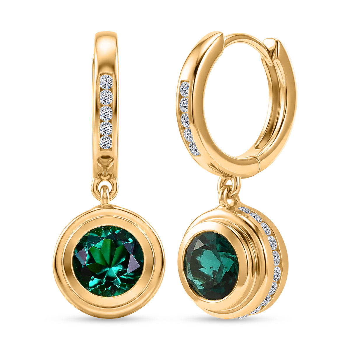 LUXURIANT DIAMOND - AAA Lab Grown Smaragd, Weißer Zirkon Ohrringe 925 Silber 750 Gelbgold vermeil ca. 2,21 ct.
