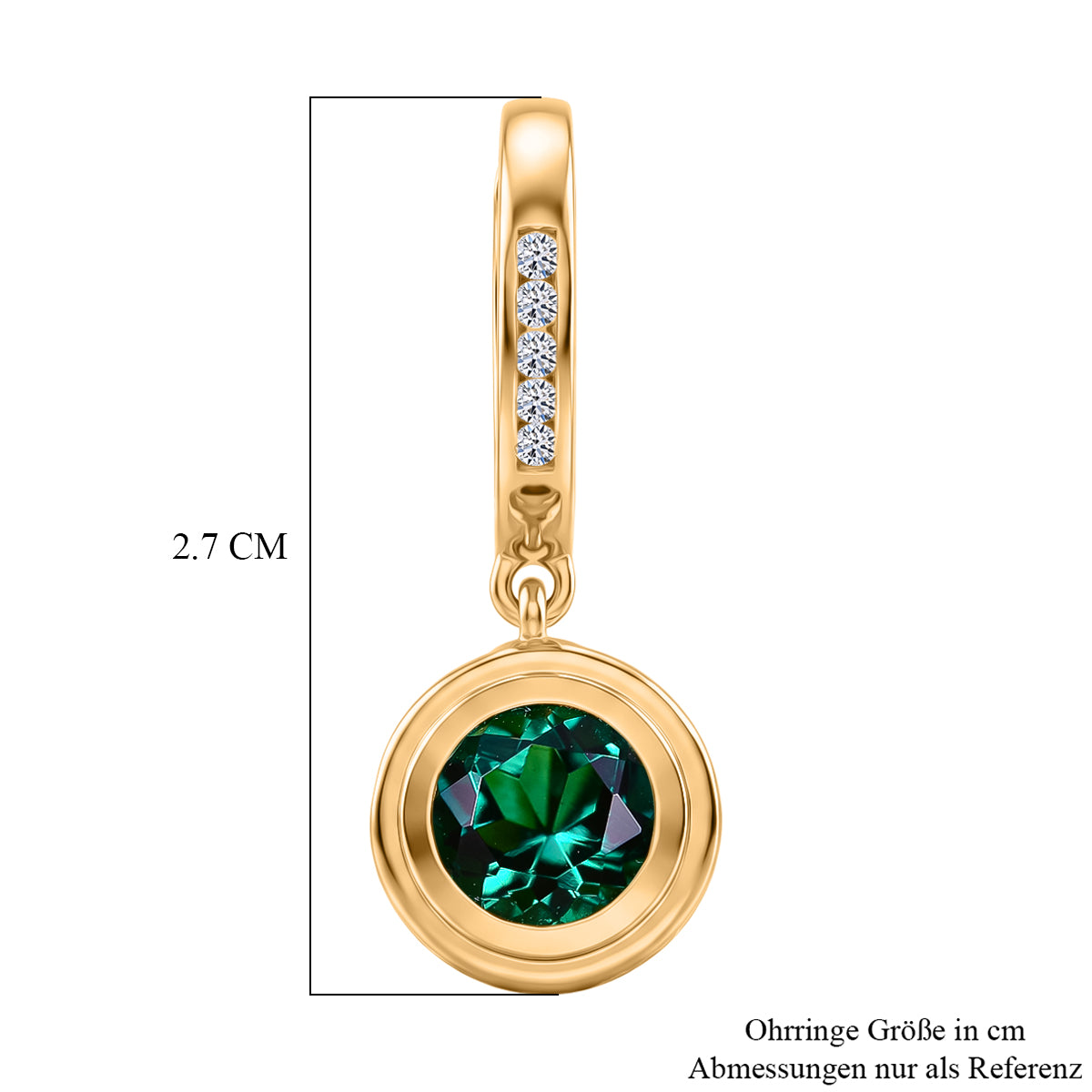 LUXURIANT DIAMOND - AAA Lab Grown Smaragd, Weißer Zirkon Ohrringe 925 Silber 750 Gelbgold vermeil ca. 2,21 ct.