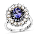 D'Joy Tansanit, Süßwasser Perle (2.5mm) Ring 925 Silber Rhodiniert (Größe 20.00)