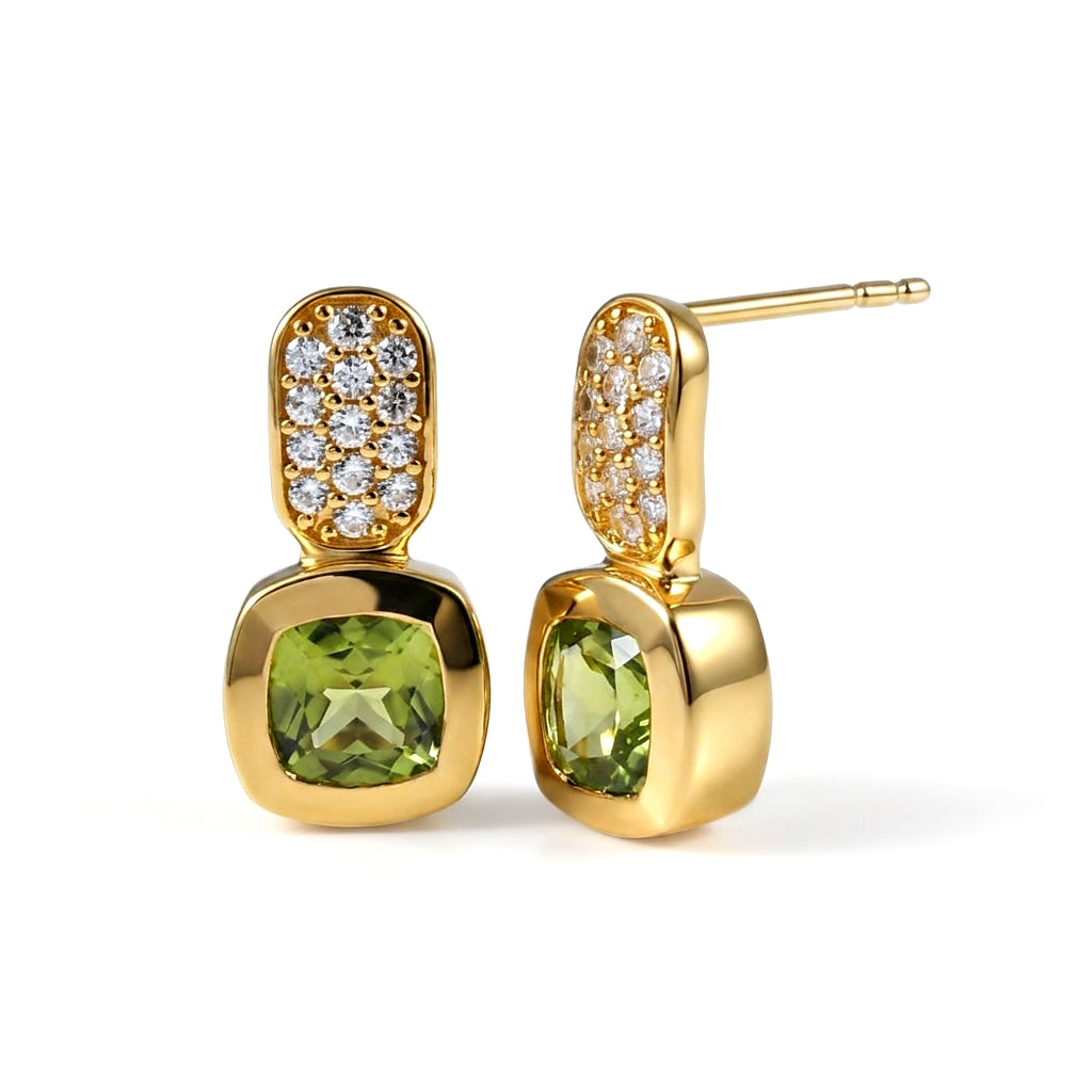 EVER TRUE AA Natürlicher Peridot, Weißer Zirkon Ohrringe 950 Kupfer ca. 2.80 ct
