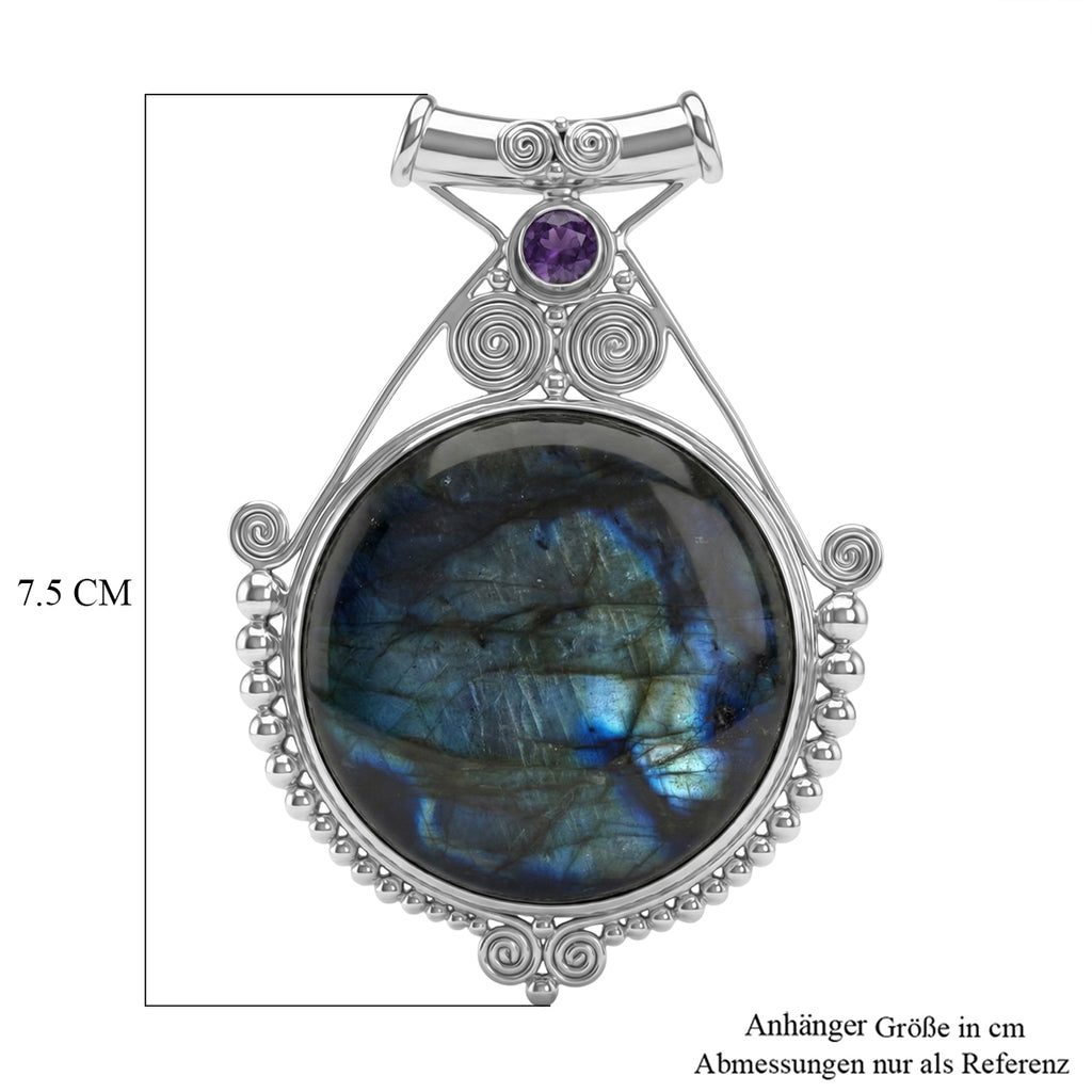 D'Joy Royal Bali - AA Labradorit, Afrikanischer Amethyst Anhänger 925 Silber ca. 93.77 ct