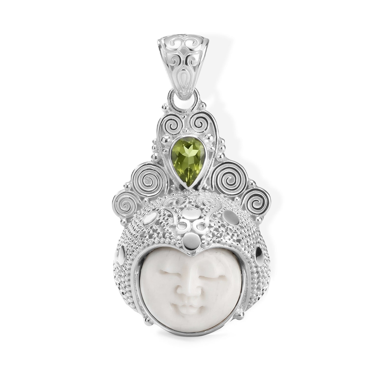 D'Joy Ox Bone, Peridot Anhänger 925 Silber ca. 5,95 ct.
