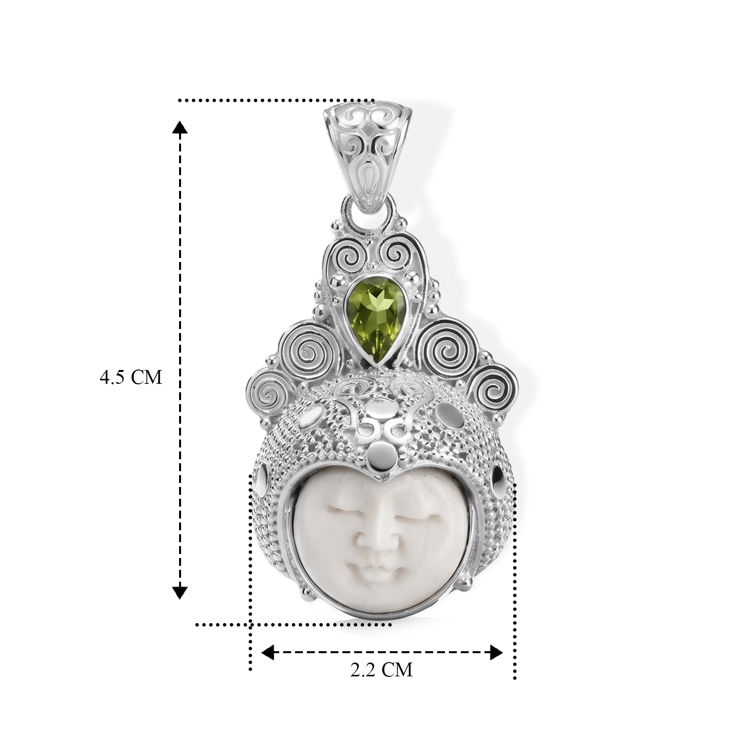 D'Joy Ox Bone, Peridot Anhänger 925 Silber ca. 5,95 ct.