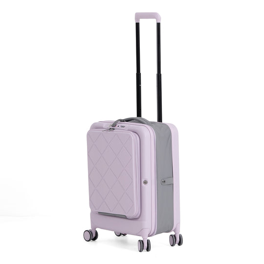 Hartschalen-Handgepäckkoffer, 20 Zoll, Polycarbonat-Schale, 4 Rollen, Teleskopgriff, Polyester-Innenfutter, Lila