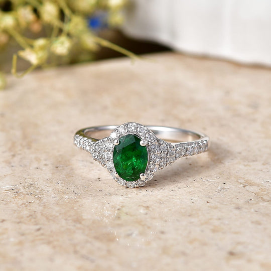 LUXURIANT DIAMOND - AA Tsavorite Granat, Lab Grown Diamant AGI zertifiziert Ring 925 Silber Rhodiniert (Größe 19.00) ca. 1,27 ct