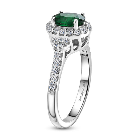 LUXURIANT DIAMOND - AA Tsavorite Granat, Lab Grown Diamant AGI zertifiziert Ring 925 Silber Rhodiniert (Größe 19.00) ca. 1,27 ct