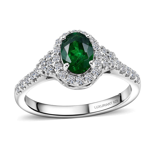LUXURIANT DIAMOND - AA Tsavorite Granat, Lab Grown Diamant AGI zertifiziert Ring 925 Silber Rhodiniert (Größe 19.00) ca. 1,27 ct