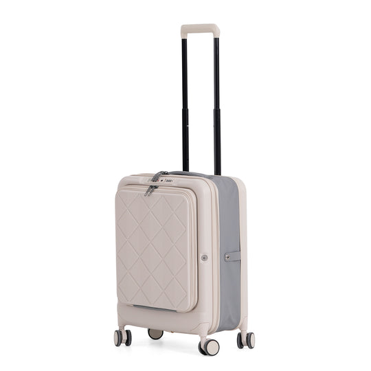 Hartschalen-Handgepäckkoffer, 20 Zoll, Polycarbonat-Schale, 4 Rollen, Teleskopgriff, Polyester-Innenfutter, Grau