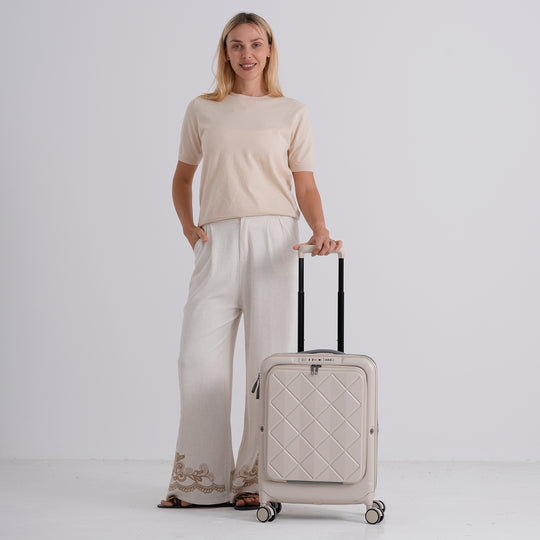 Hartschalen-Handgepäckkoffer, 20 Zoll, Polycarbonat-Schale, 4 Rollen, Teleskopgriff, Polyester-Innenfutter, Lila