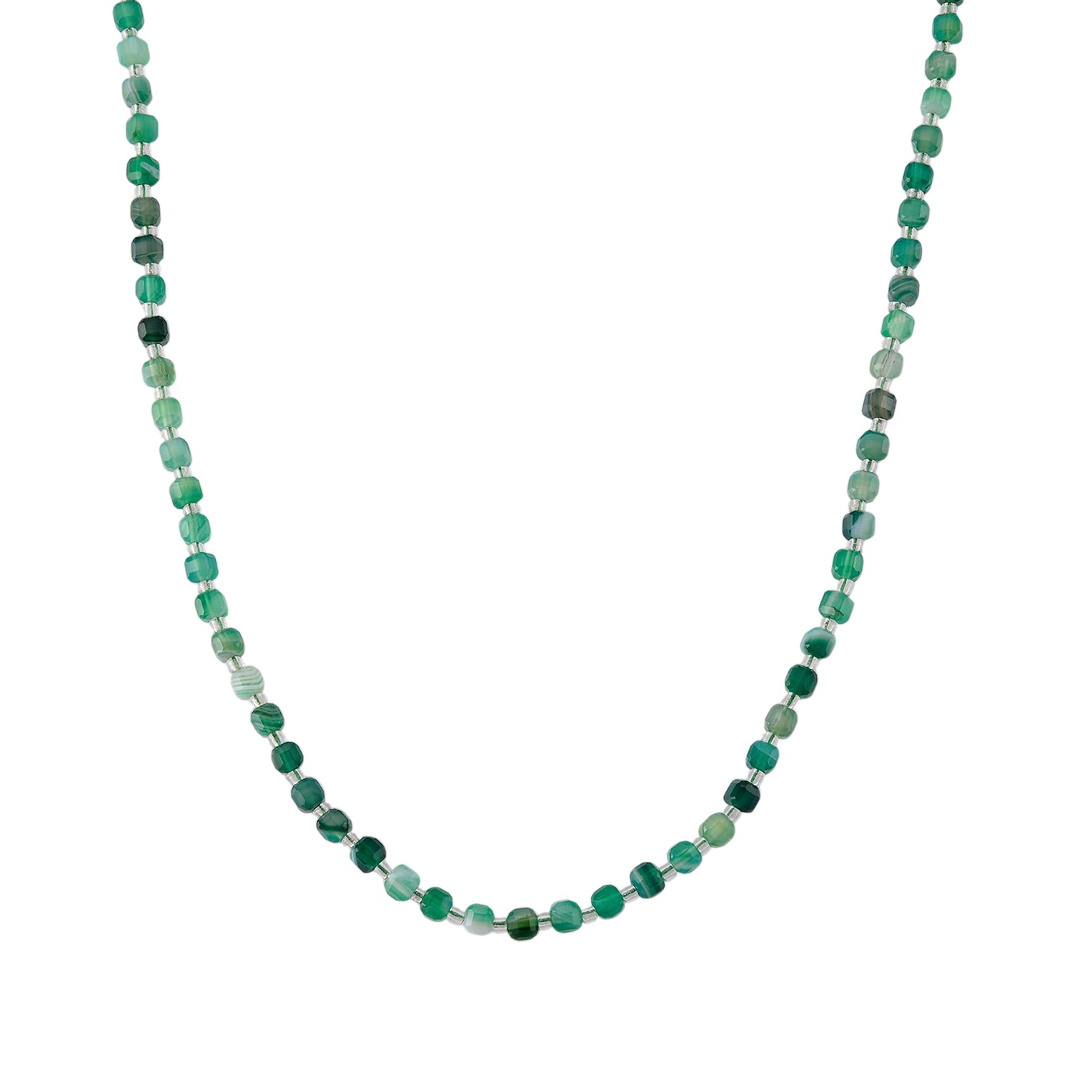 Grüner Achat, Glas Halskette ca. Flexibles cm 316L Edelstahl 85.00 ct