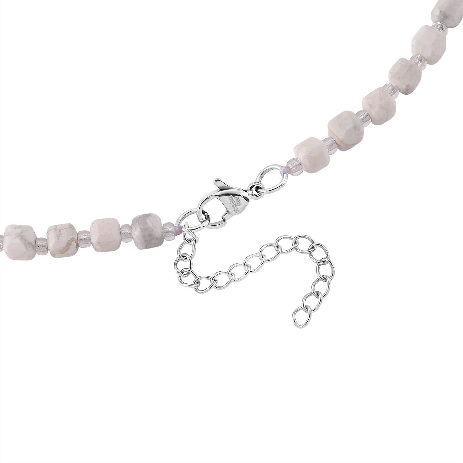Weißer Howlit, Glas Halskette, flexibel, 316L Edelstahl 85.00 ct