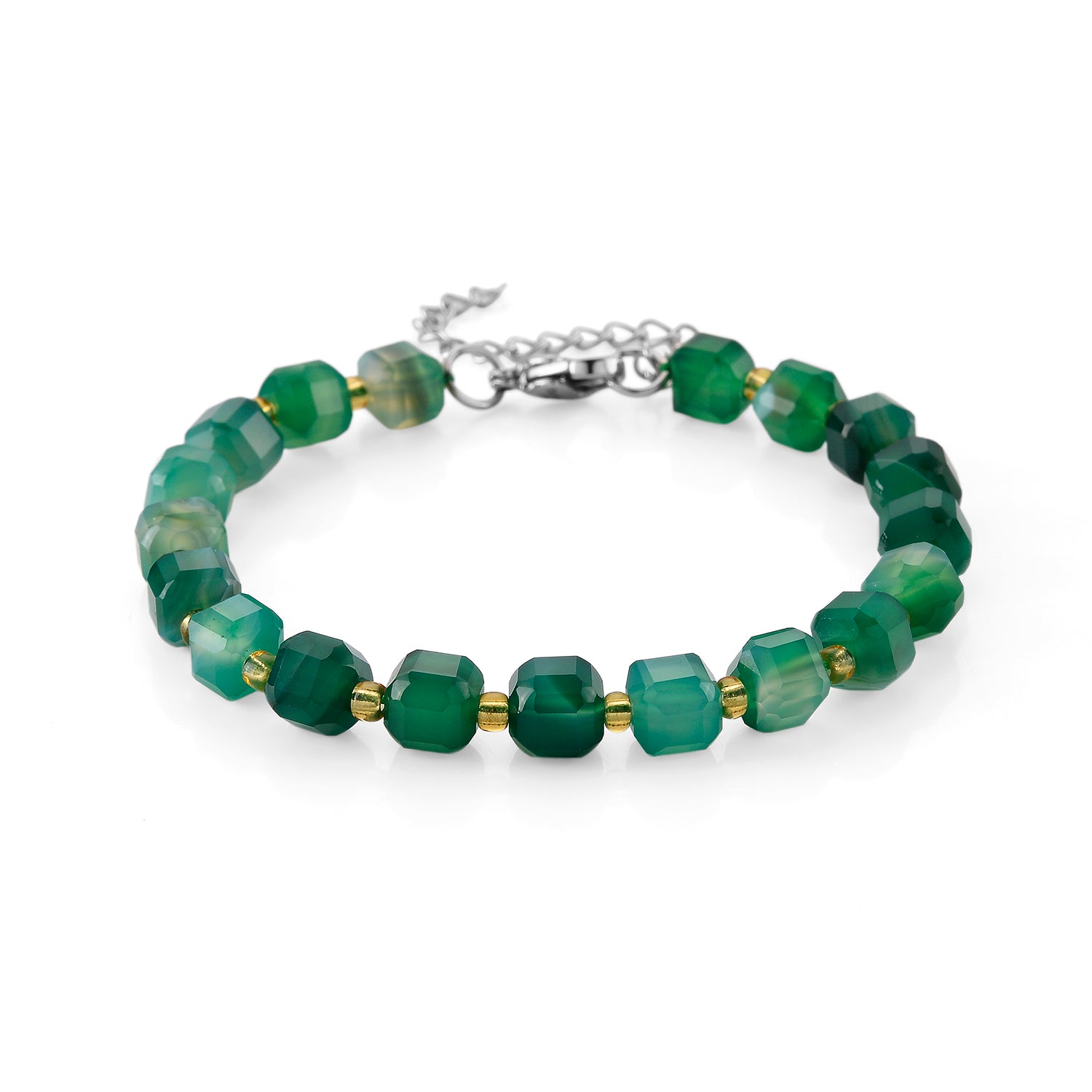 Grüner Achat, Glas Armband ca. Flexibles cm 316L Edelstahl 58.00 ct