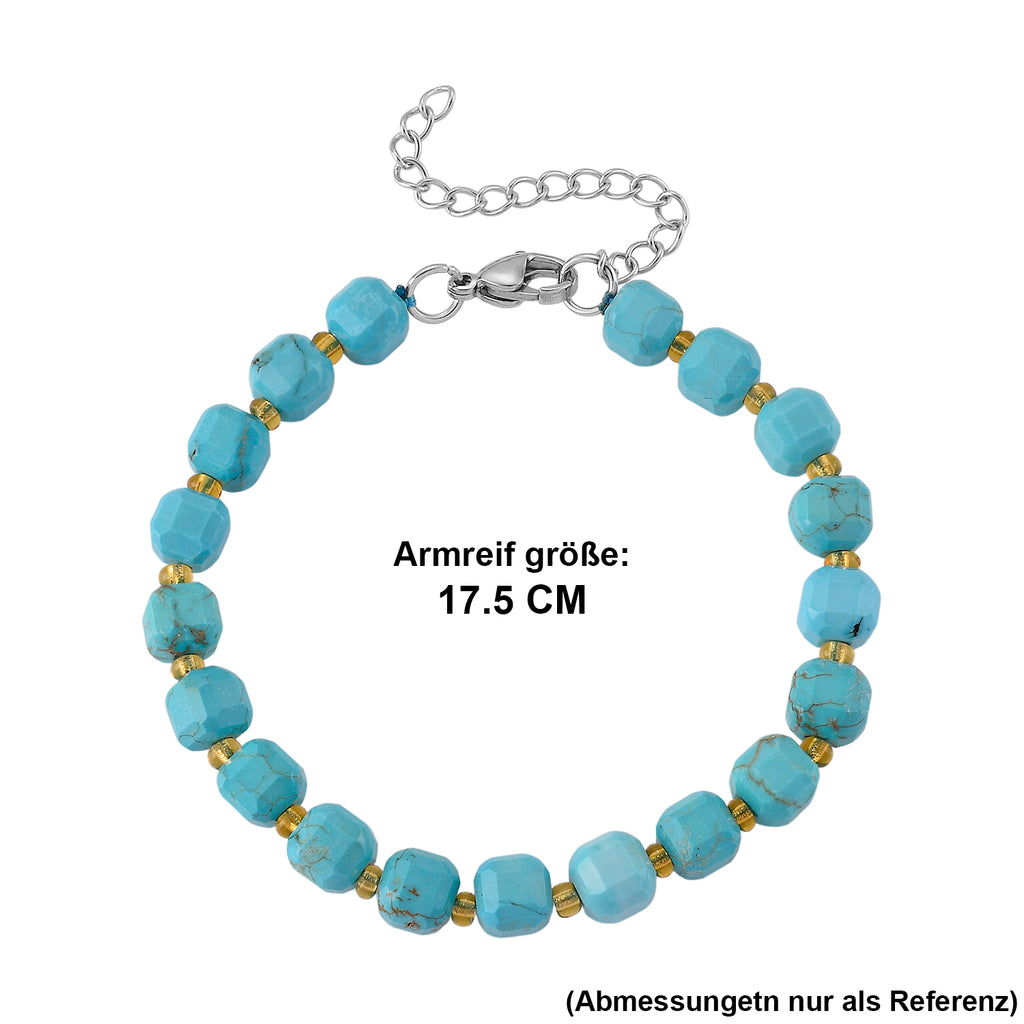 Blauer Howlit, Glas Armband, flexibel, 316L Edelstahl 58.00 ct
