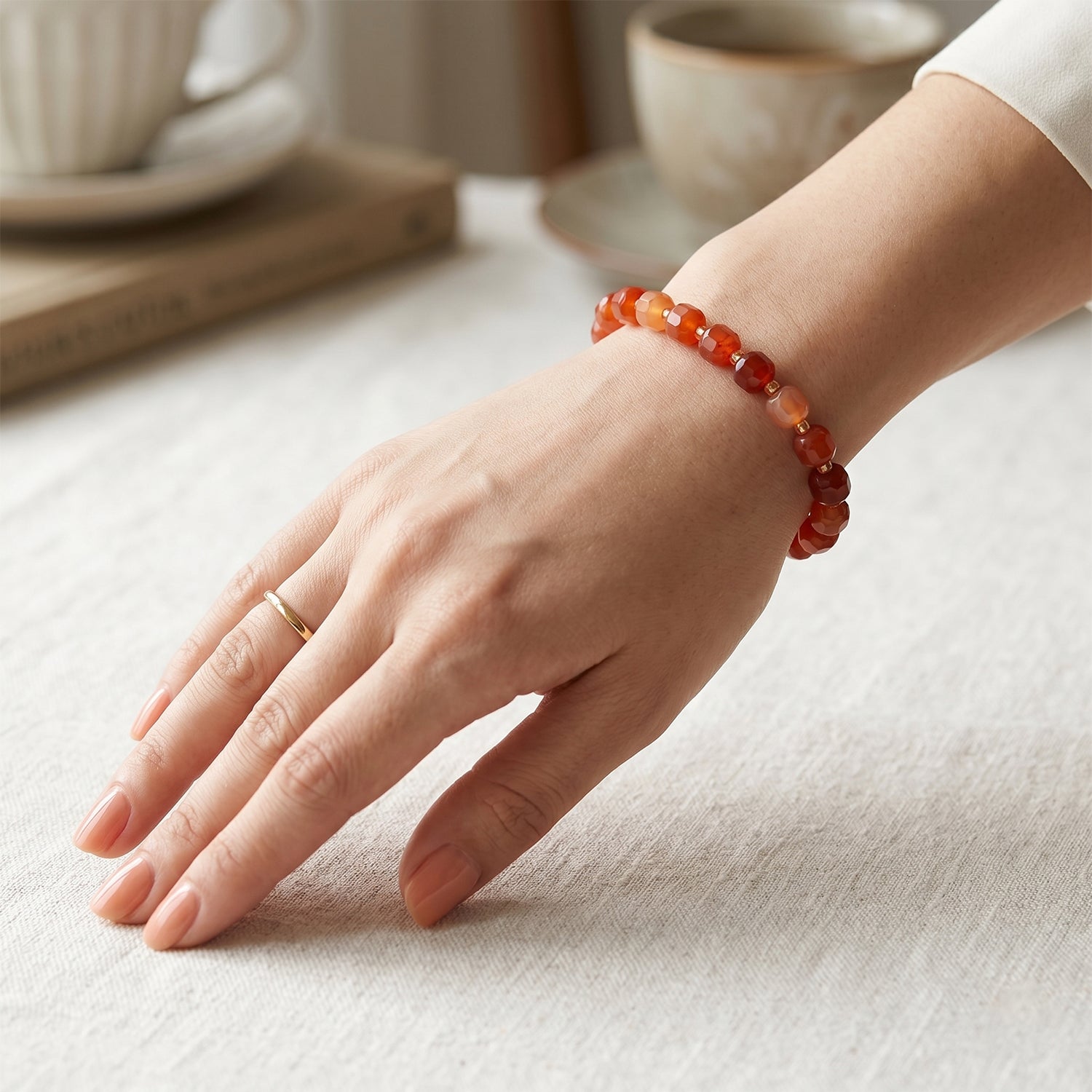 Karneol, Glas Armband, flexibel, 316L Edelstahl 58.00 ct