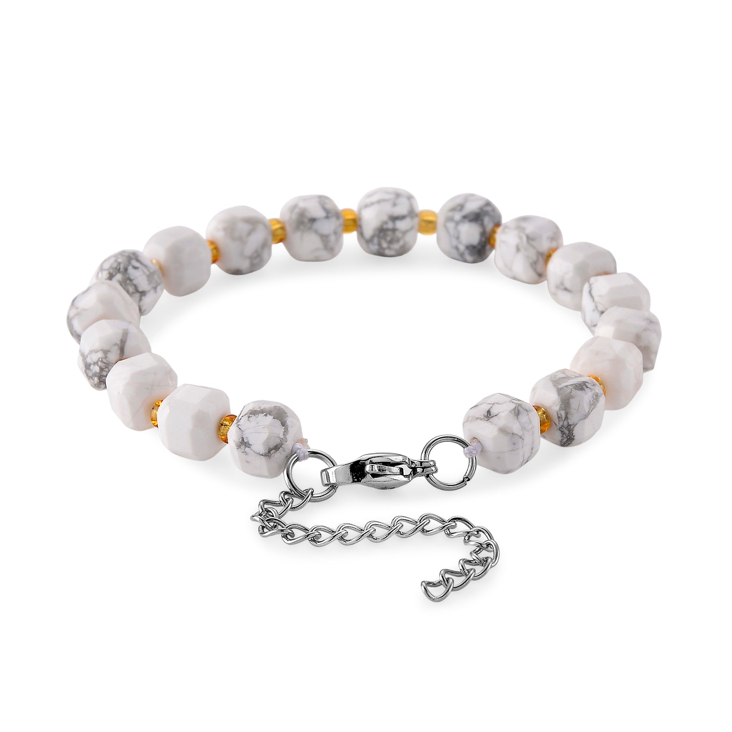 Weißer Howlit, Glas Armband, flexibel, 316L Edelstahl 58.00 ct