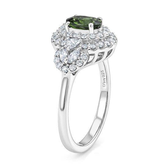 D'Joy AA Grüner Saphir, Moissanit AGI zertifiziert Ring 925 Silber Rhodiniert (Größe 19.00) ca. 1,78 ct