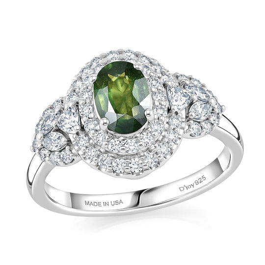 D'Joy AA Grüner Saphir, Moissanit AGI zertifiziert Ring 925 Silber Rhodiniert (Größe 19.00) ca. 1,78 ct