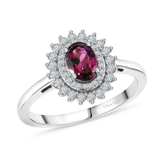 D'Joy AAA Radiant Ember Granat, Moissanit Ring 925 Silber Rhodiniert (Größe 16.50) ca. 1,54 ct