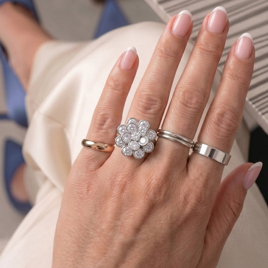 Weißer Zirkonia Ring Nickelfreies Messing, flexible, (Größe 17.00-19.00)