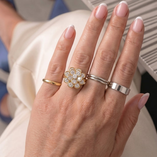 Weißer Zirkonia Ring Nickelfreies Messing, flexible, Goldfarben, (Größe 18.00-20.00)