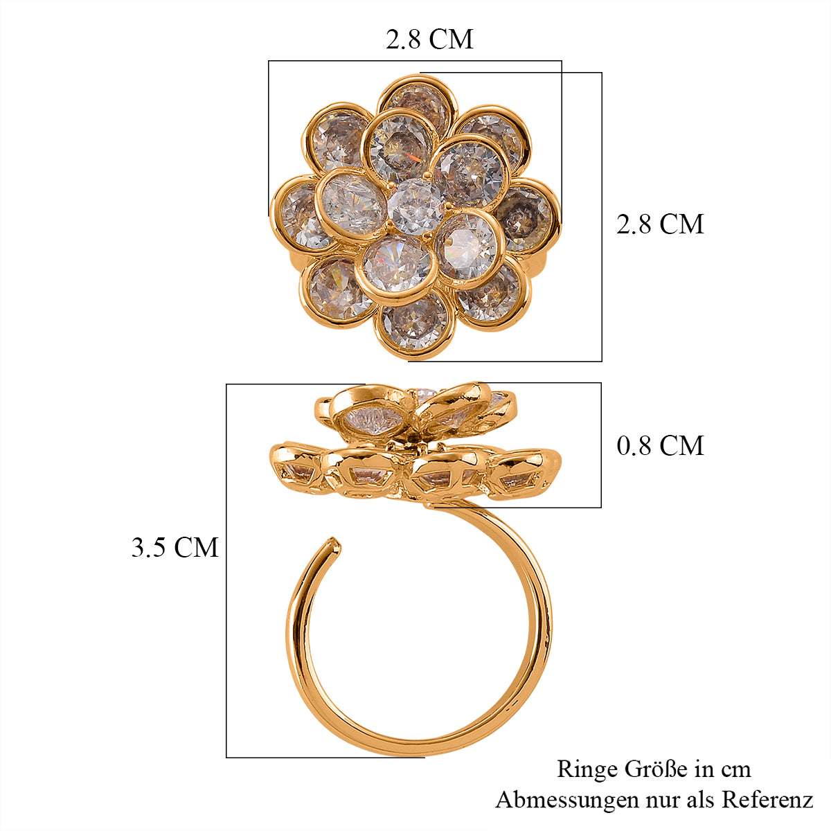 Weißer Zirkonia Ring Nickelfreies Messing, flexible, Goldfarben, (Größe 18.00-20.00)