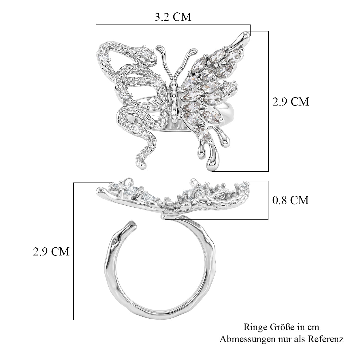 Weißer Zirkonia Ring Nickelfreies Messing, flexibel, Silbefarben, (Größe 16.00-18.00)