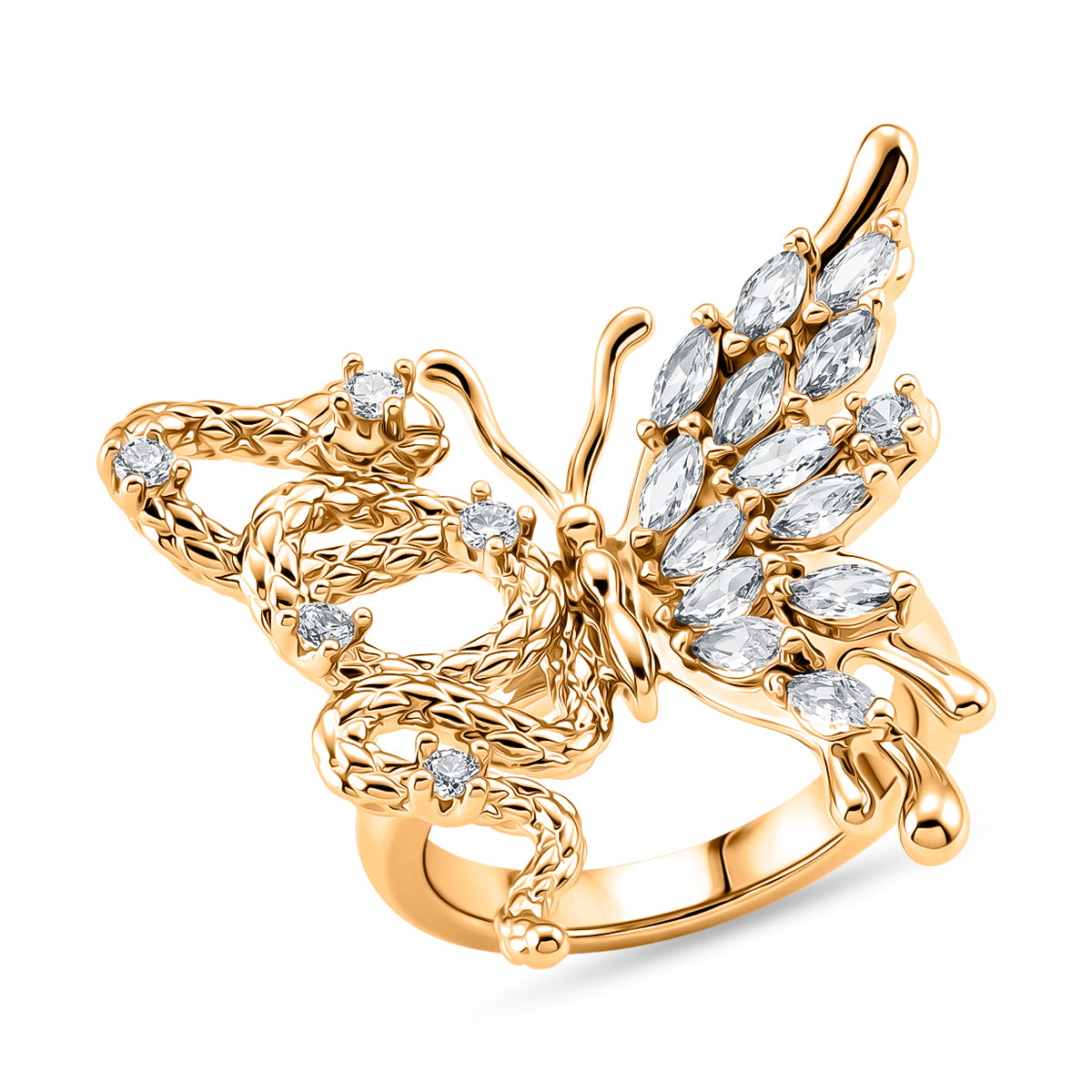Weißer Zirkonia Ring Nickelfreies Messing, flexible, Goldfarben, (Größe 17.00-20.00)