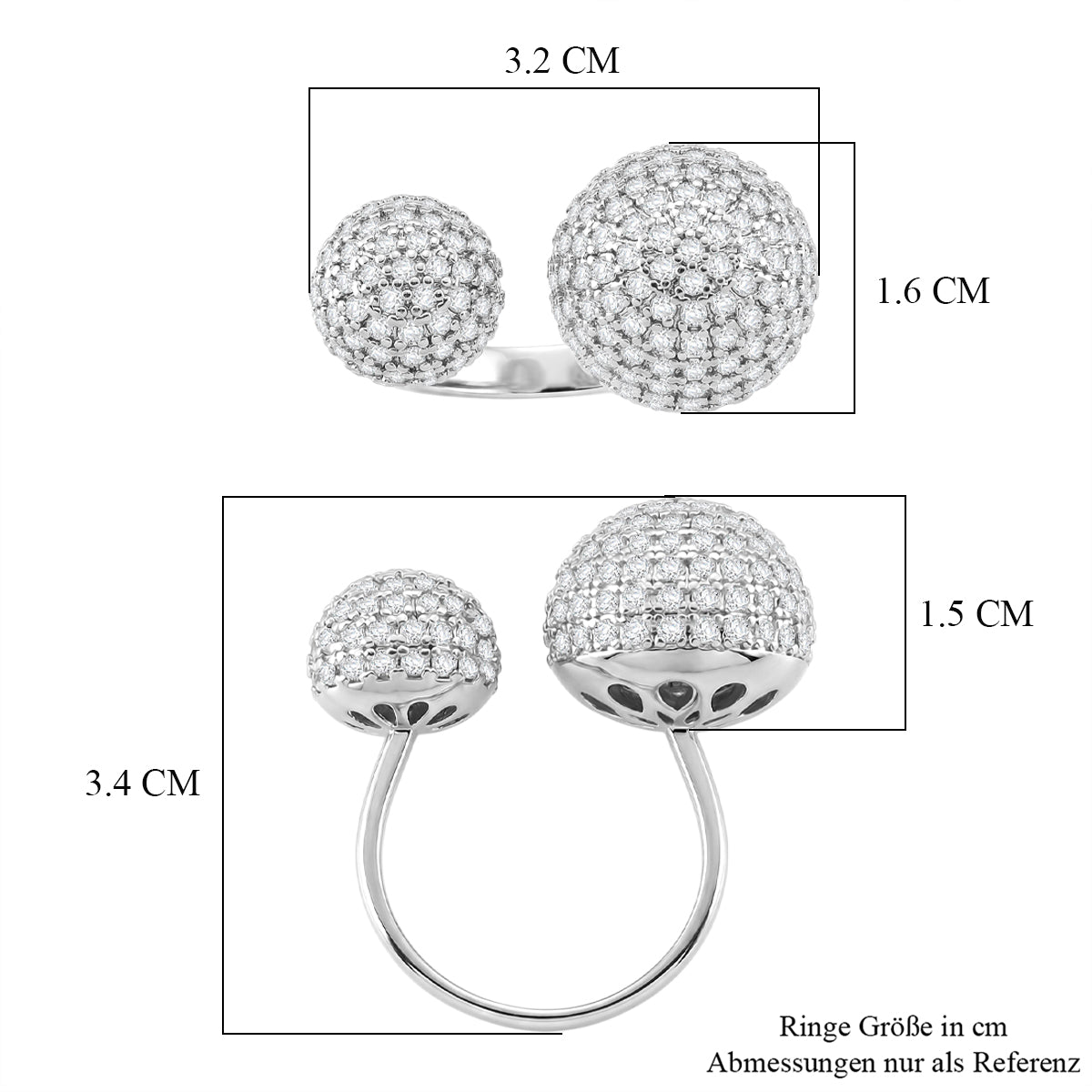Weißer Zirkonia Ring Nickelfreies Messing, flexibel, Silberfarben, (Größe 18.00-20.00)