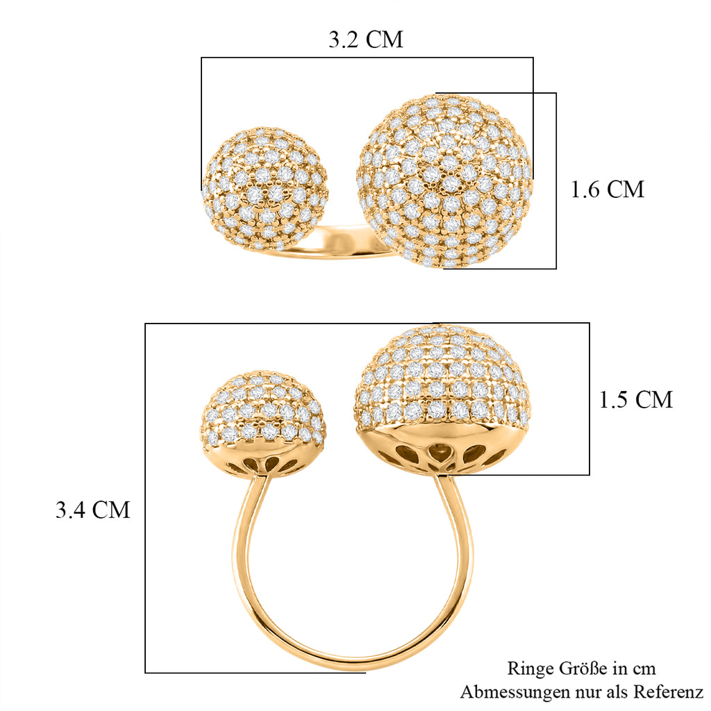 Weißer Zirkonia Ring Nickelfreies Messing, flexibel, Goldfarben, (Größe 18.00-20.00)
