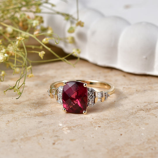 LUXURIANT DIAMOND - AAA Farbwechsel Granat, Lab Grown Diamant Ring 417 Gold (Größe 18.00) ca. 3,99 ct