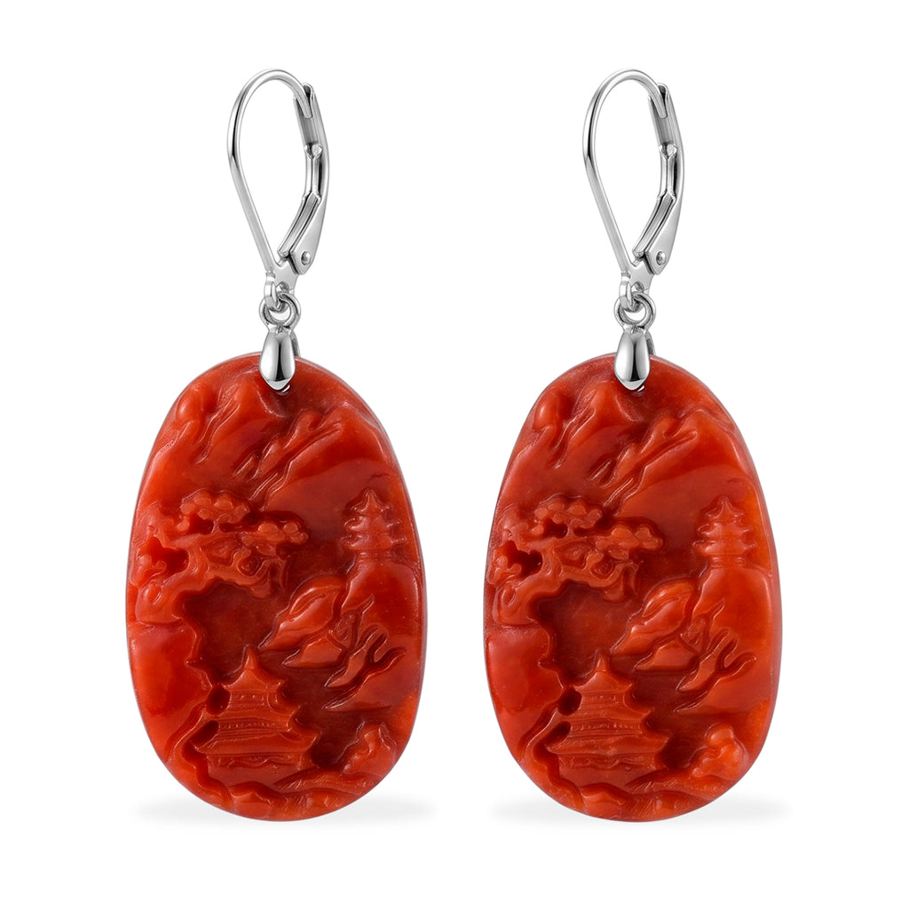 D'Joy Rote Jade Ohrringe 925 Silber Rhodiniert ca. 50,00 ct.