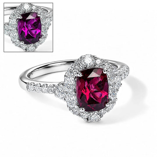 D'Joy AA Farbwechsel Granat, Moissanit Ring 925 Silber Rhodiniert (Größe 18.00) ca. 2,42 ct