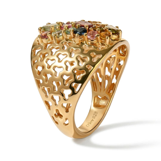 D'Joy AA Mehrfarbig-Turmalin Ring 925 Silber 750 Gelbgold vermeil (Größe 21.00) ca. 1,37 ct