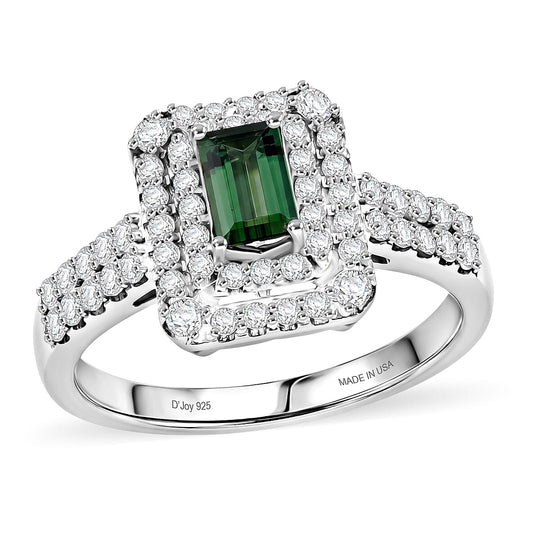 D'Joy AA Pirineu Lagoon Tourmaline, Moissanit AGI zertifiziert Ring 925 Silber Rhodiniert (Größe 18.00) ca. 1,39 ct